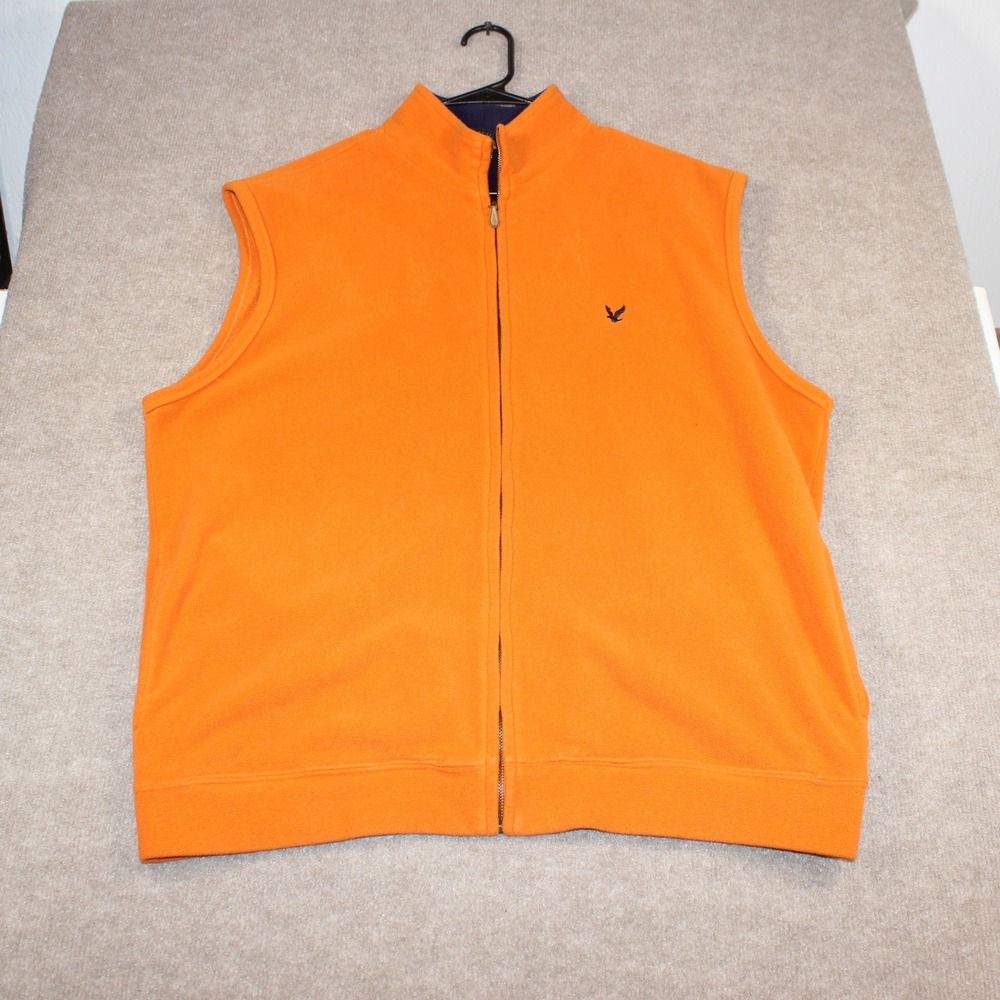 Lyle & Scott Scotland Mens Orange Full Zip Fleece Vest Mock Neck Sleeveless XL